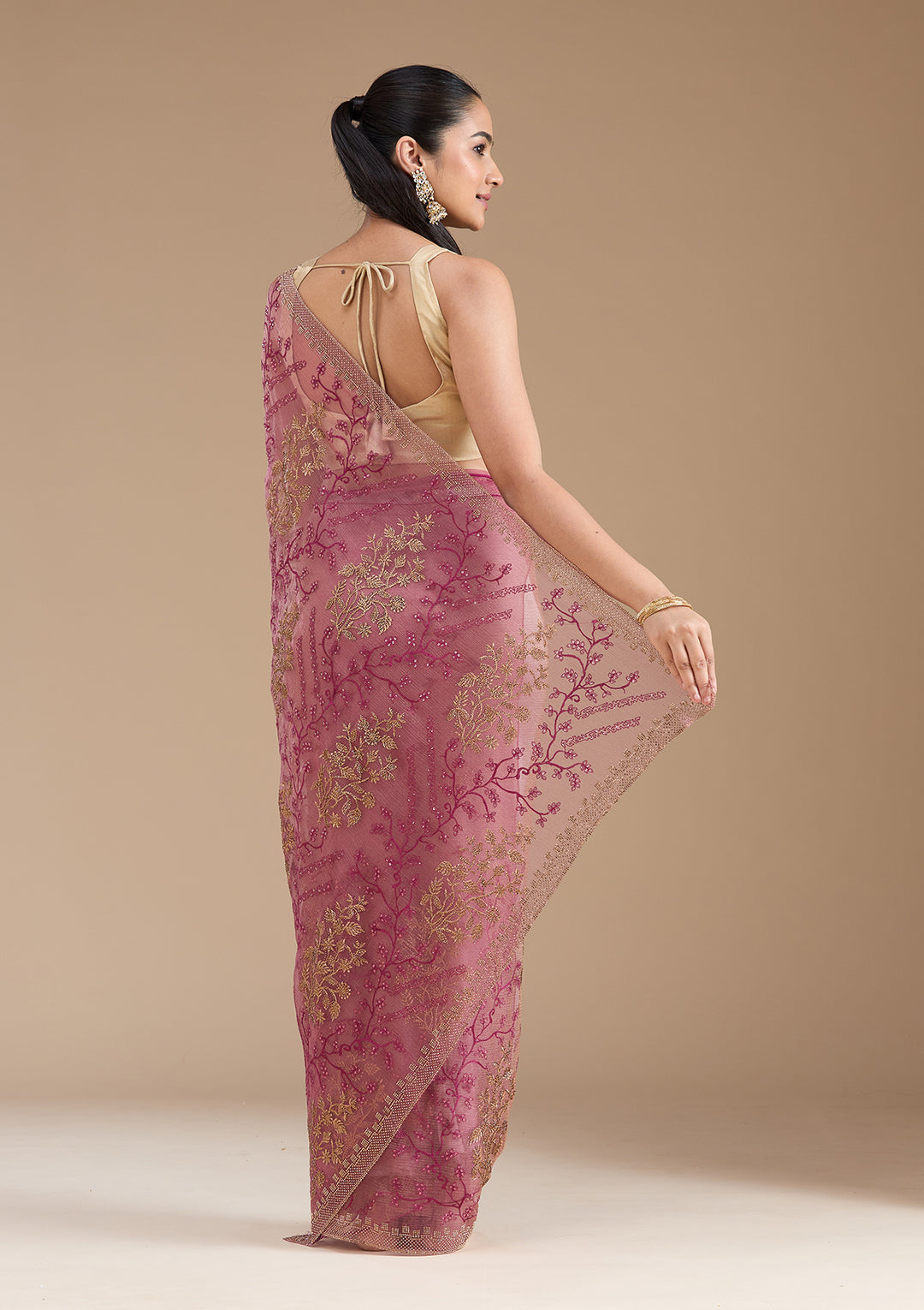Wine Zariwork (Antique) Tissue Saree