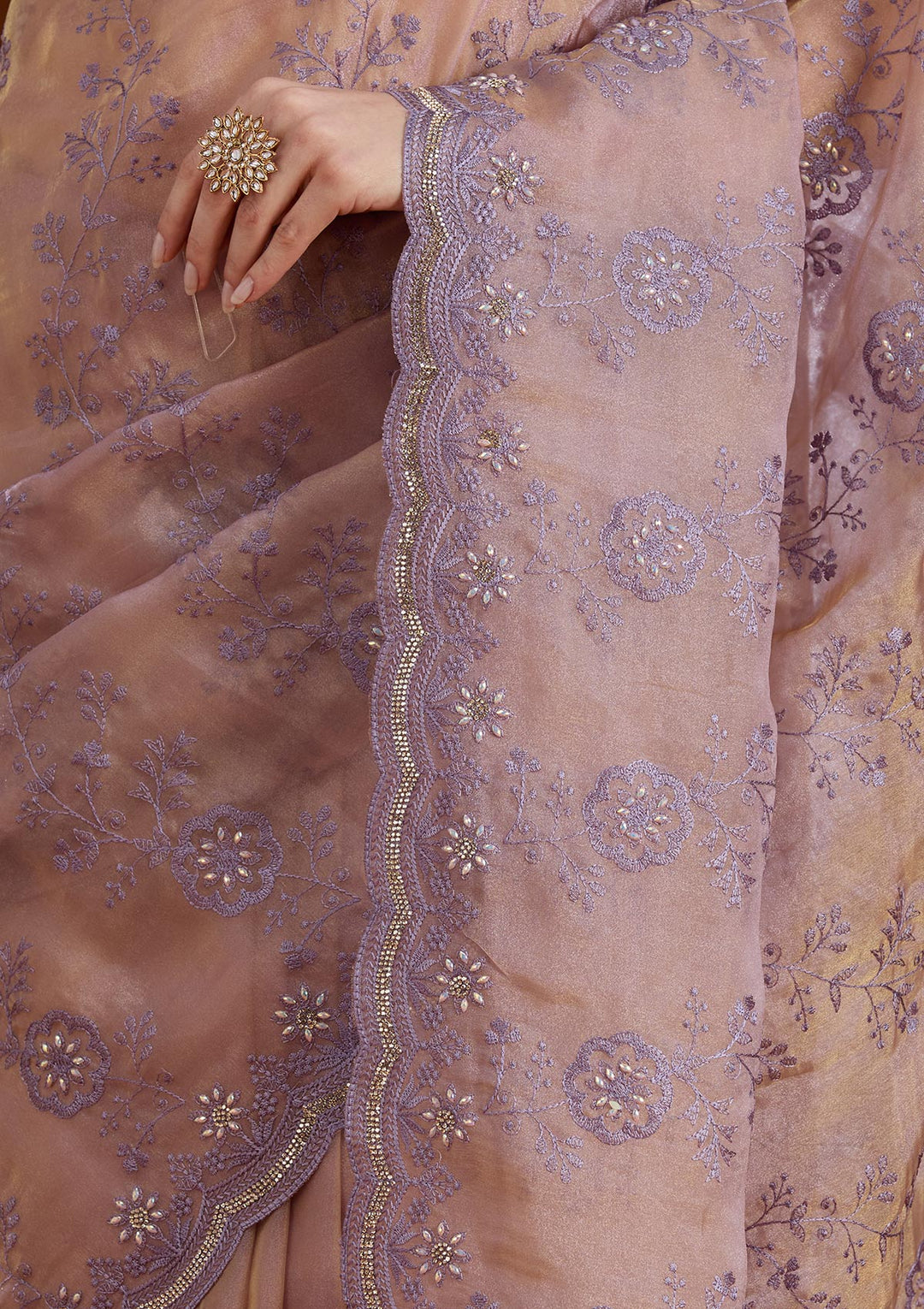 Lavender Threadwork Tissue Saree