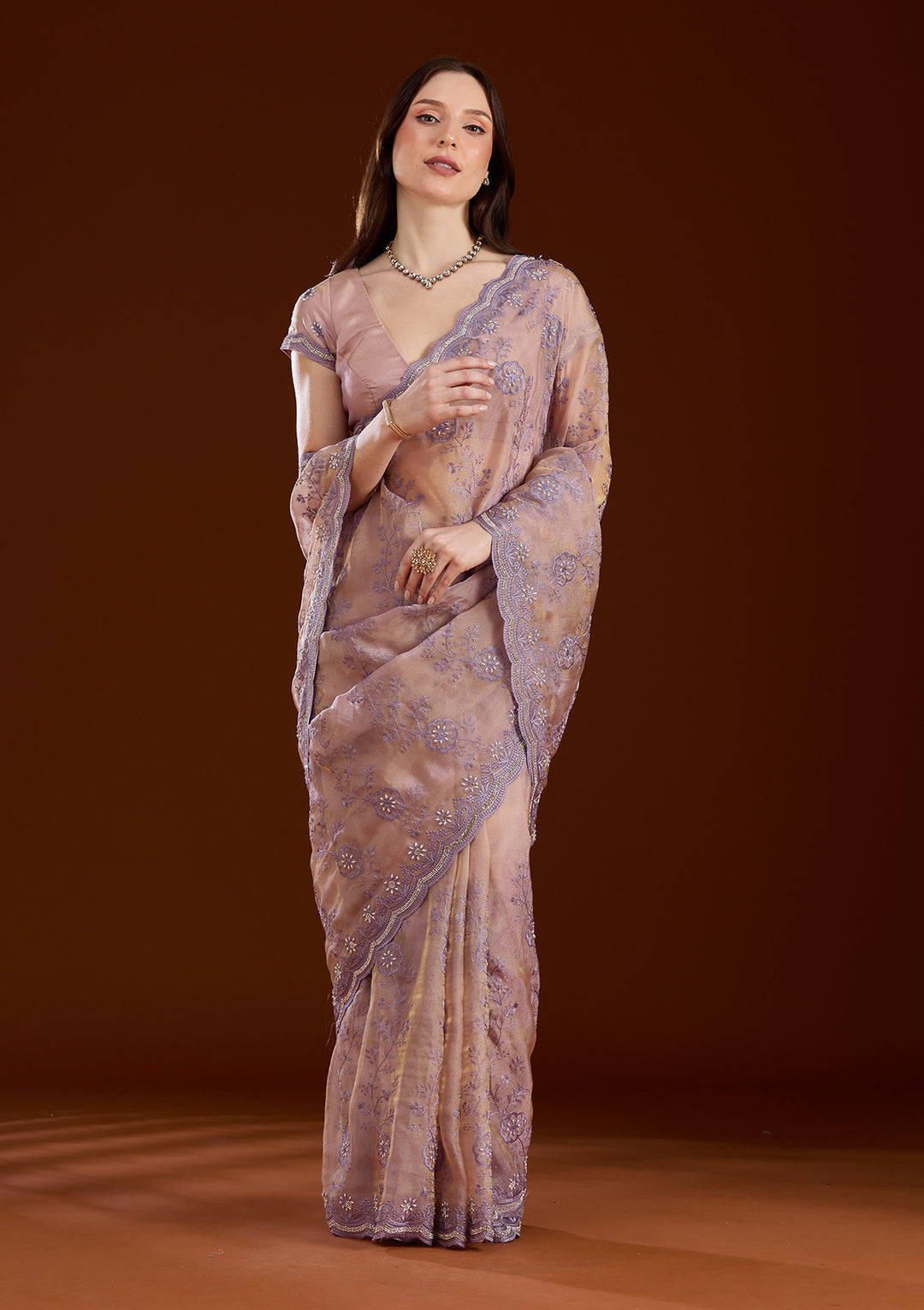 Lavender Threadwork Tissue Saree