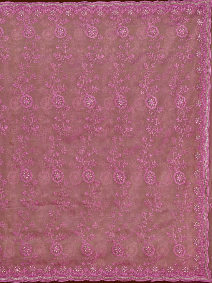Pink Threadwork Tissue Saree
