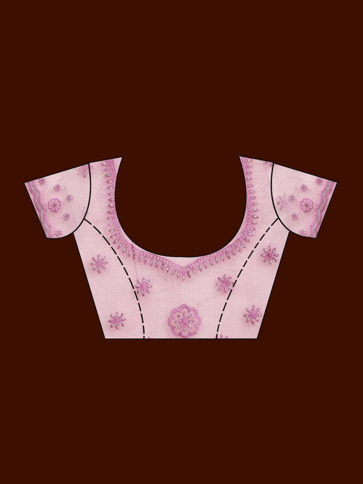 Pink Threadwork Tissue Saree
