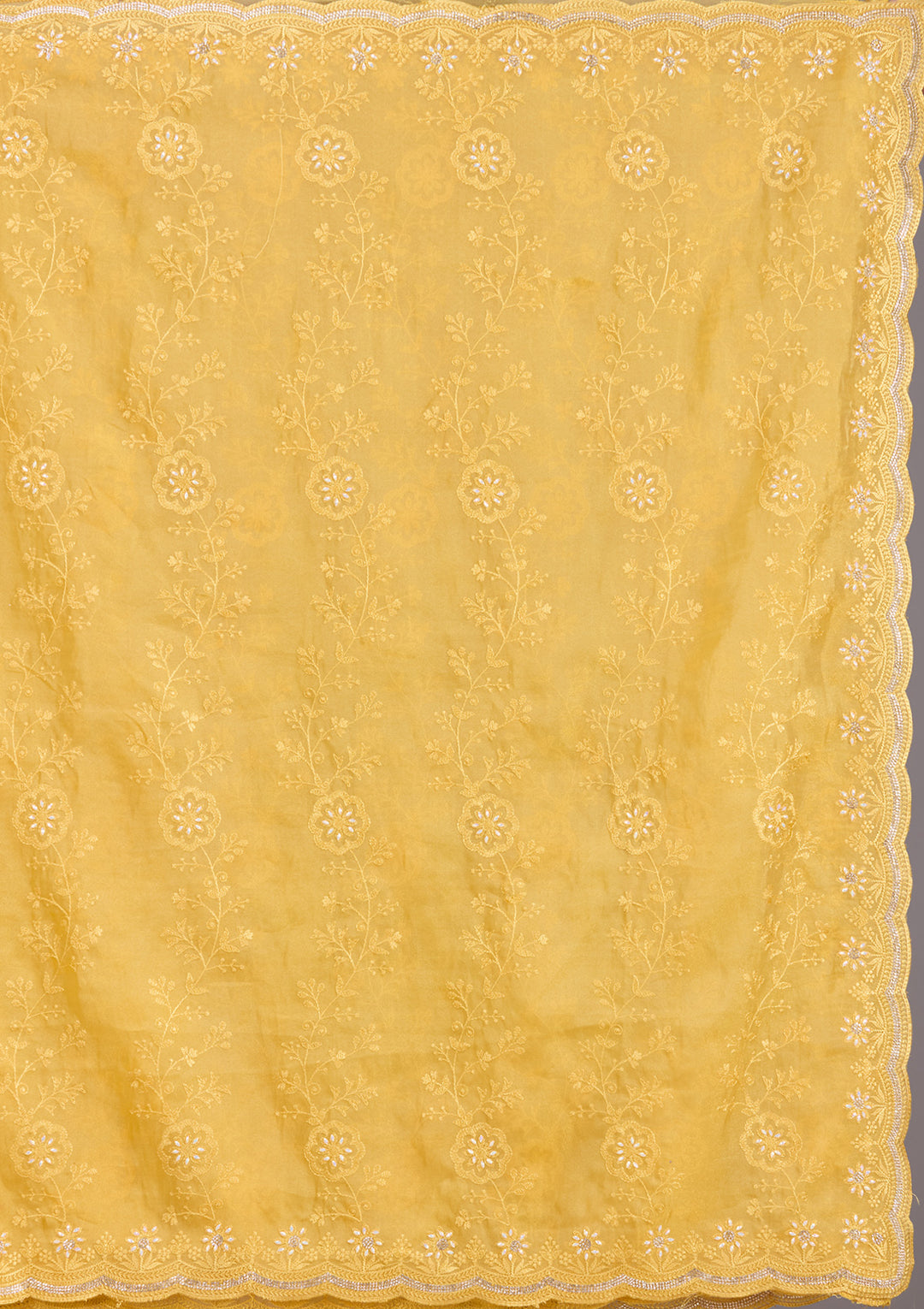 Yellow Threadwork Tissue Saree