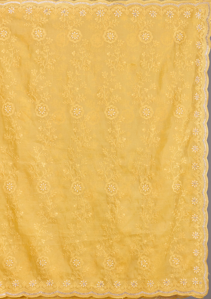 Yellow Threadwork Tissue Saree