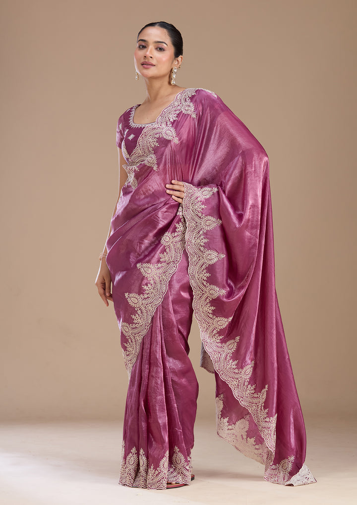 Mauve Threadwork Organza Saree