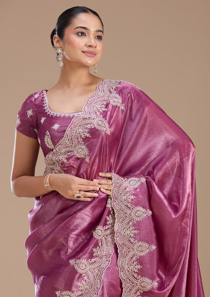 Mauve Threadwork Organza Saree