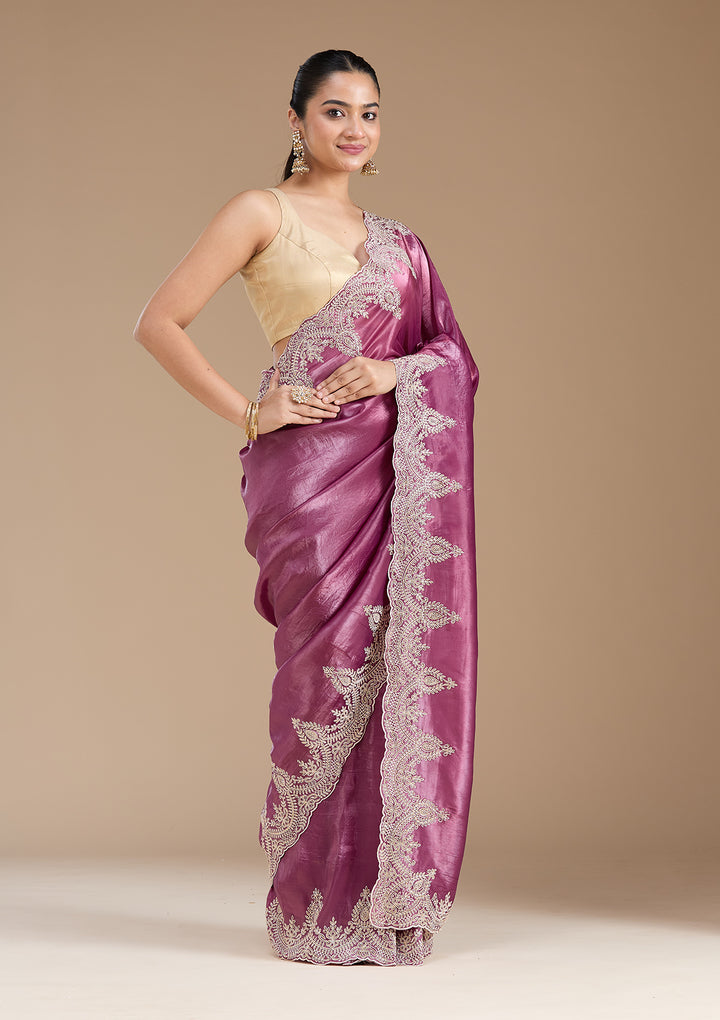 Mauve Threadwork Organza Saree