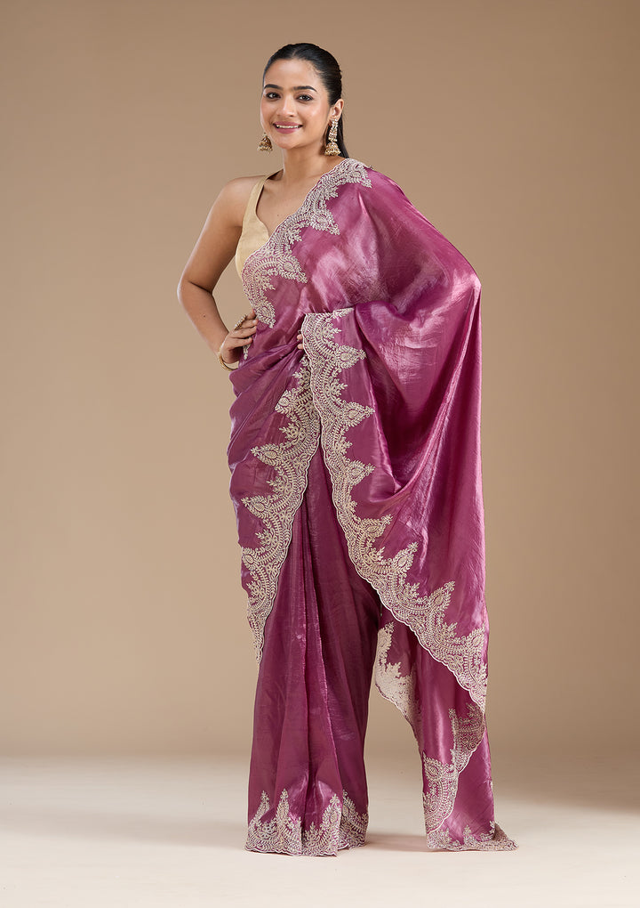 Mauve Threadwork Organza Saree
