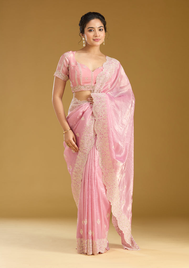 Onion Pink Threadwork Organza Saree