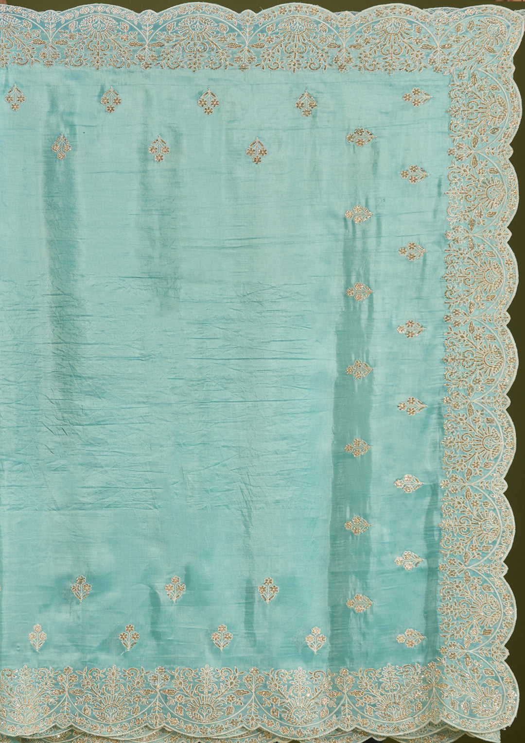Sky Blue Threadwork Organza Saree