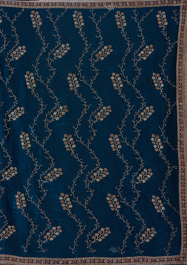 Royal Blue Stonework (Gold) Tissue Saree