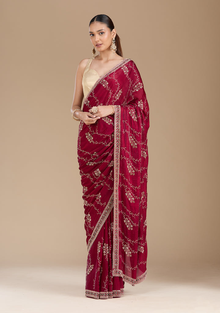 Wine Stonework (Gold) Tissue Saree