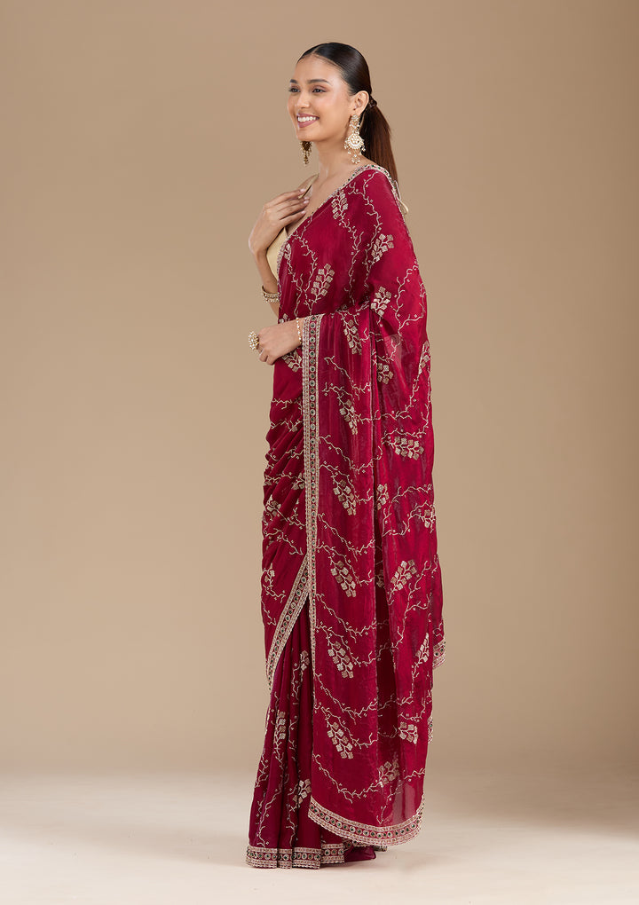 Wine Stonework (Gold) Tissue Saree