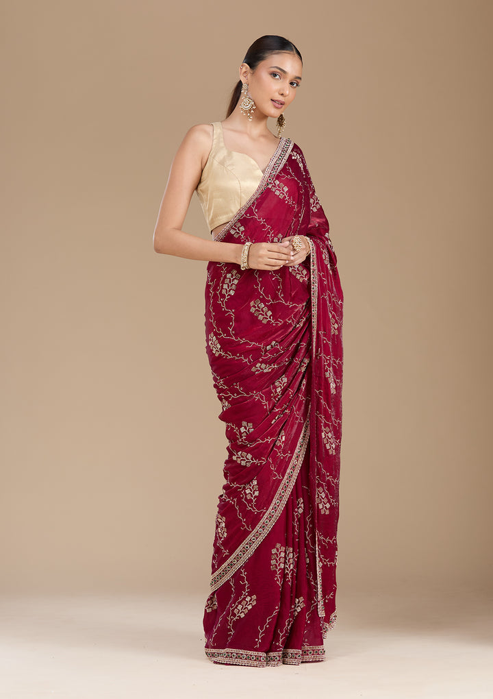 Wine Stonework (Gold) Tissue Saree