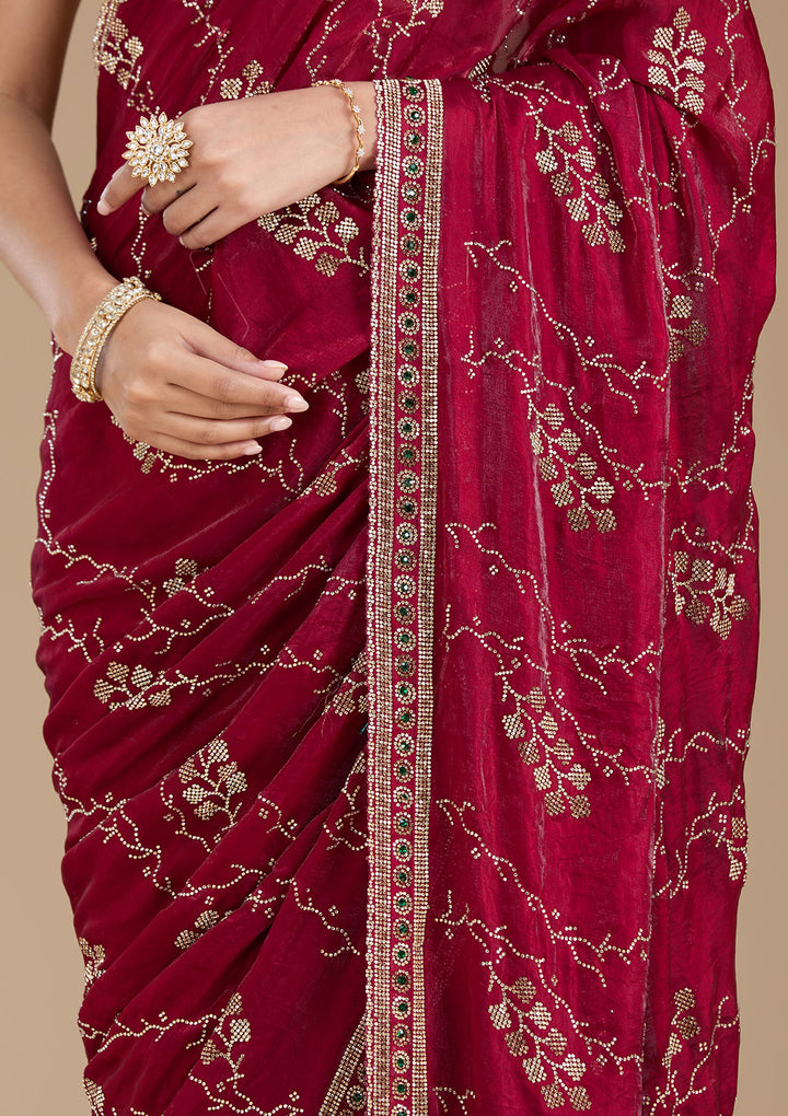 Wine Stonework (Gold) Tissue Saree