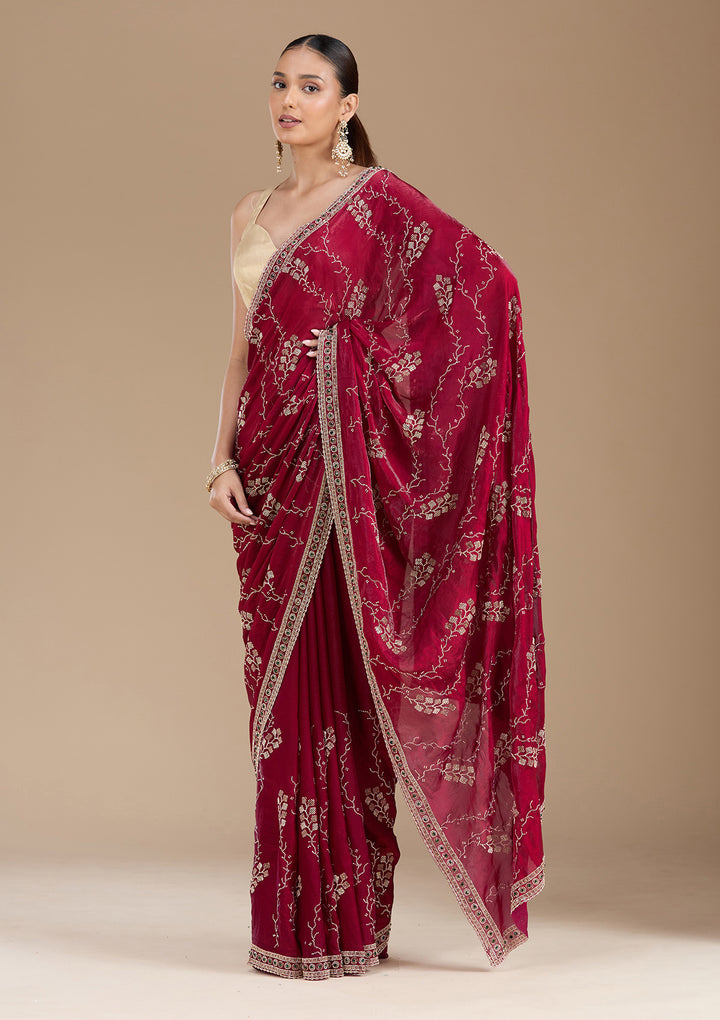 Wine Stonework (Gold) Tissue Saree