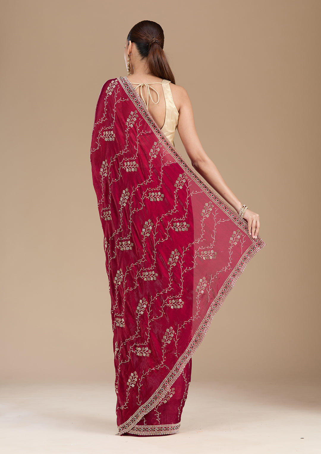 Wine Stonework (Gold) Tissue Saree