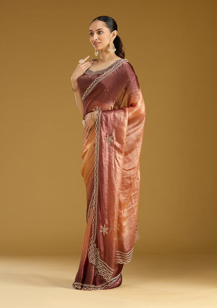 Rust Stonework (Gold) Tissue Saree