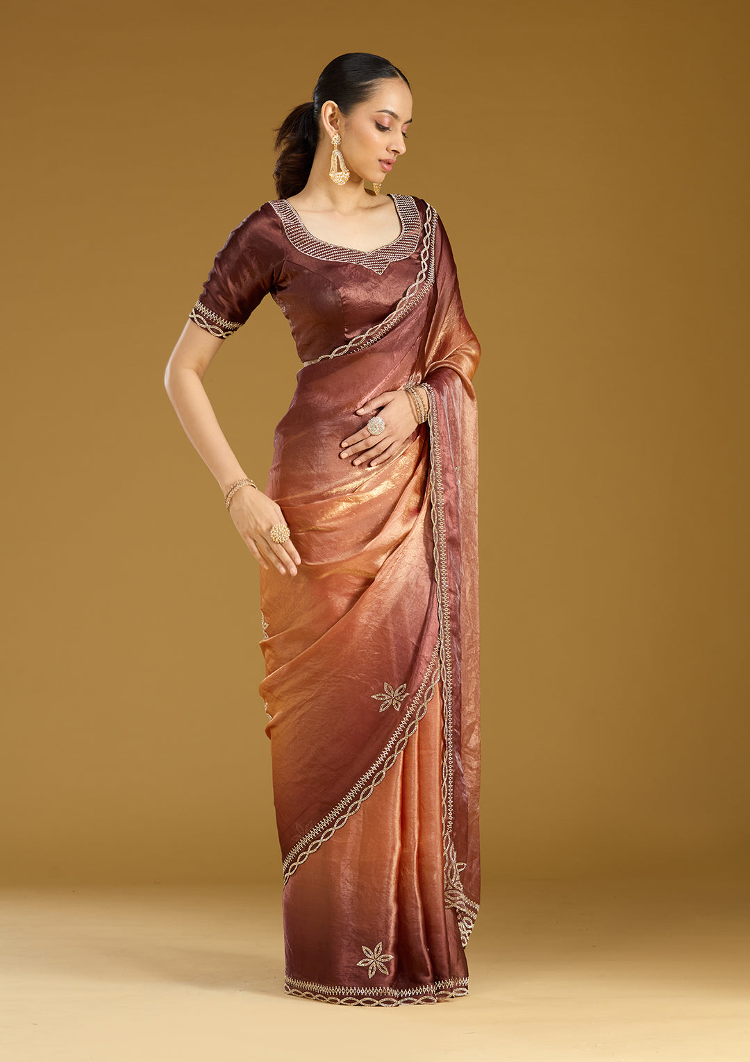 Rust Stonework (Gold) Tissue Saree