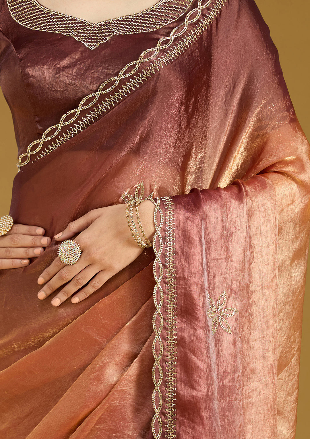 Rust Stonework (Gold) Tissue Saree