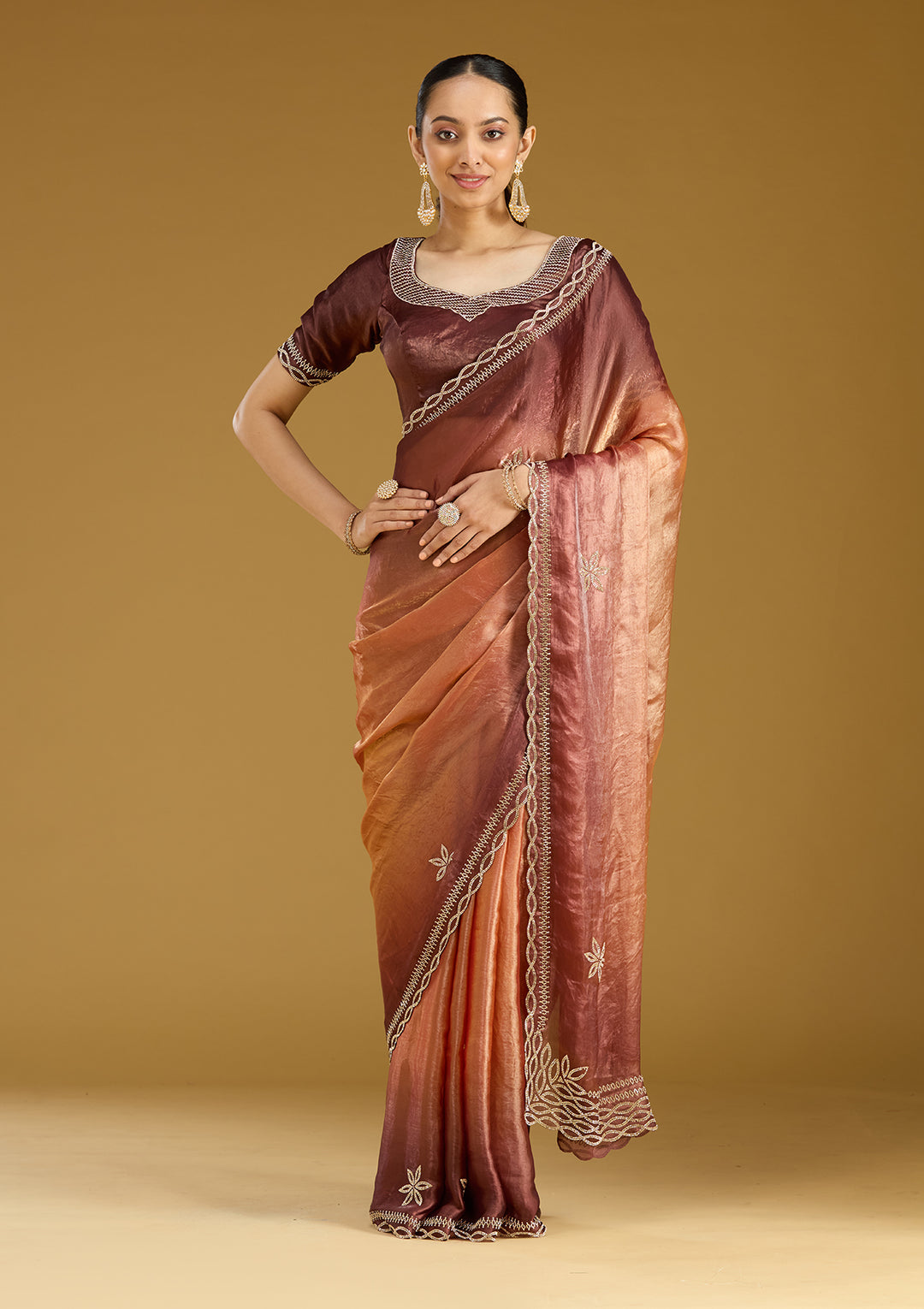 Rust Stonework (Gold) Tissue Saree