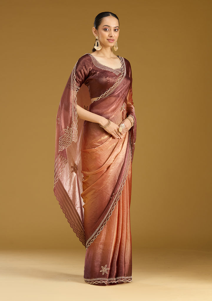 Rust Stonework (Gold) Tissue Saree