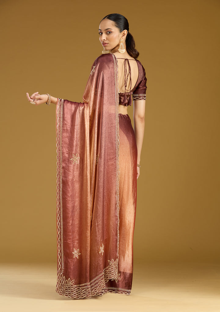 Rust Stonework (Gold) Tissue Saree