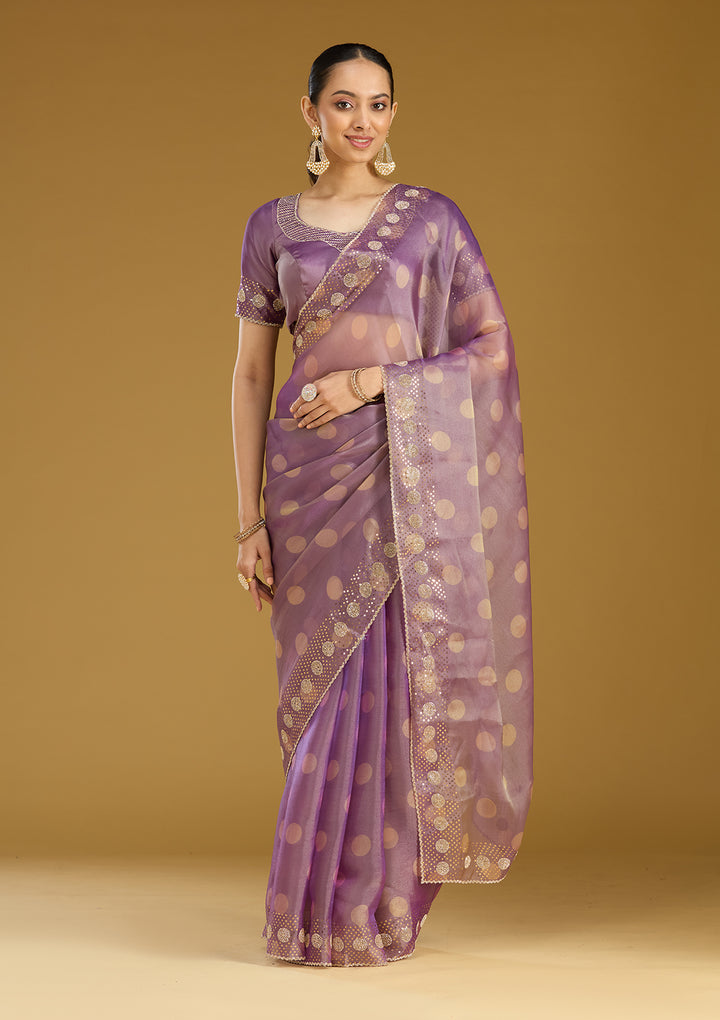 Lavender Stonework (Gold) Tissue Saree