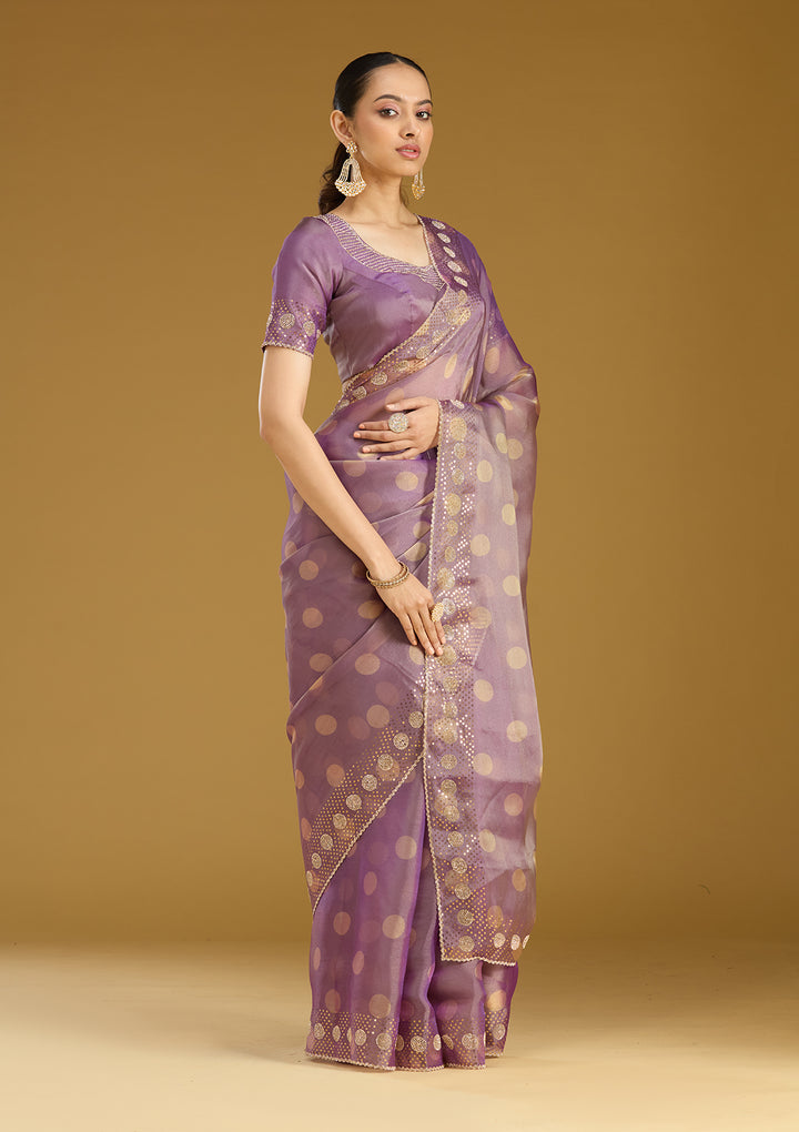 Lavender Stonework (Gold) Tissue Saree