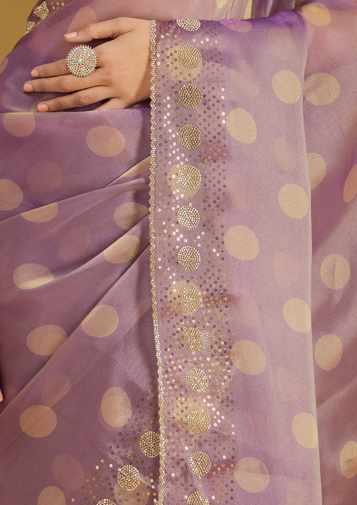 Lavender Stonework (Gold) Tissue Saree