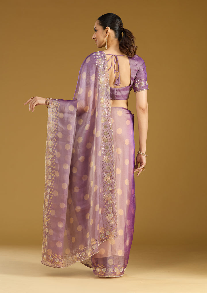 Lavender Stonework (Gold) Tissue Saree
