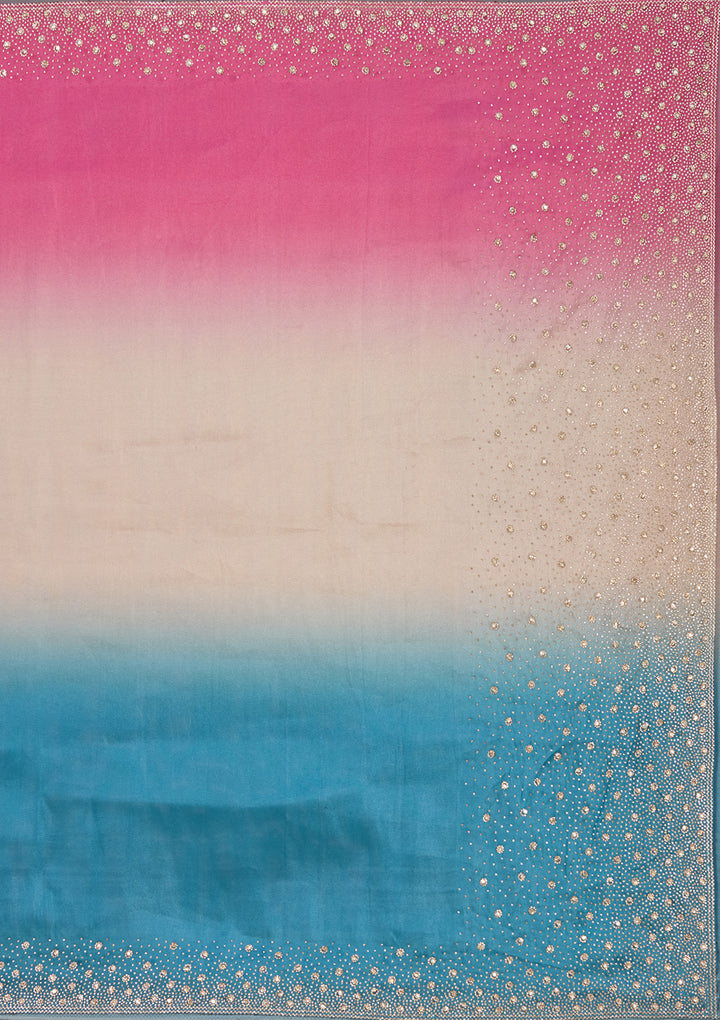 Rani Pink Stonework (Gold) Tissue Saree