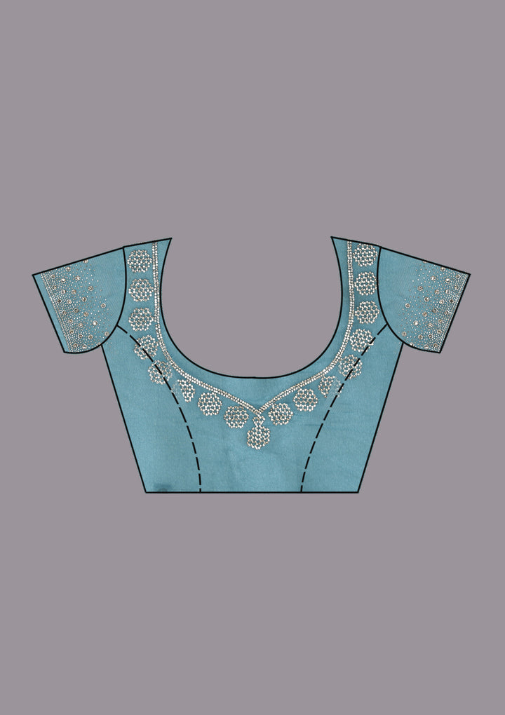 Rani Pink Stonework (Gold) Tissue Saree