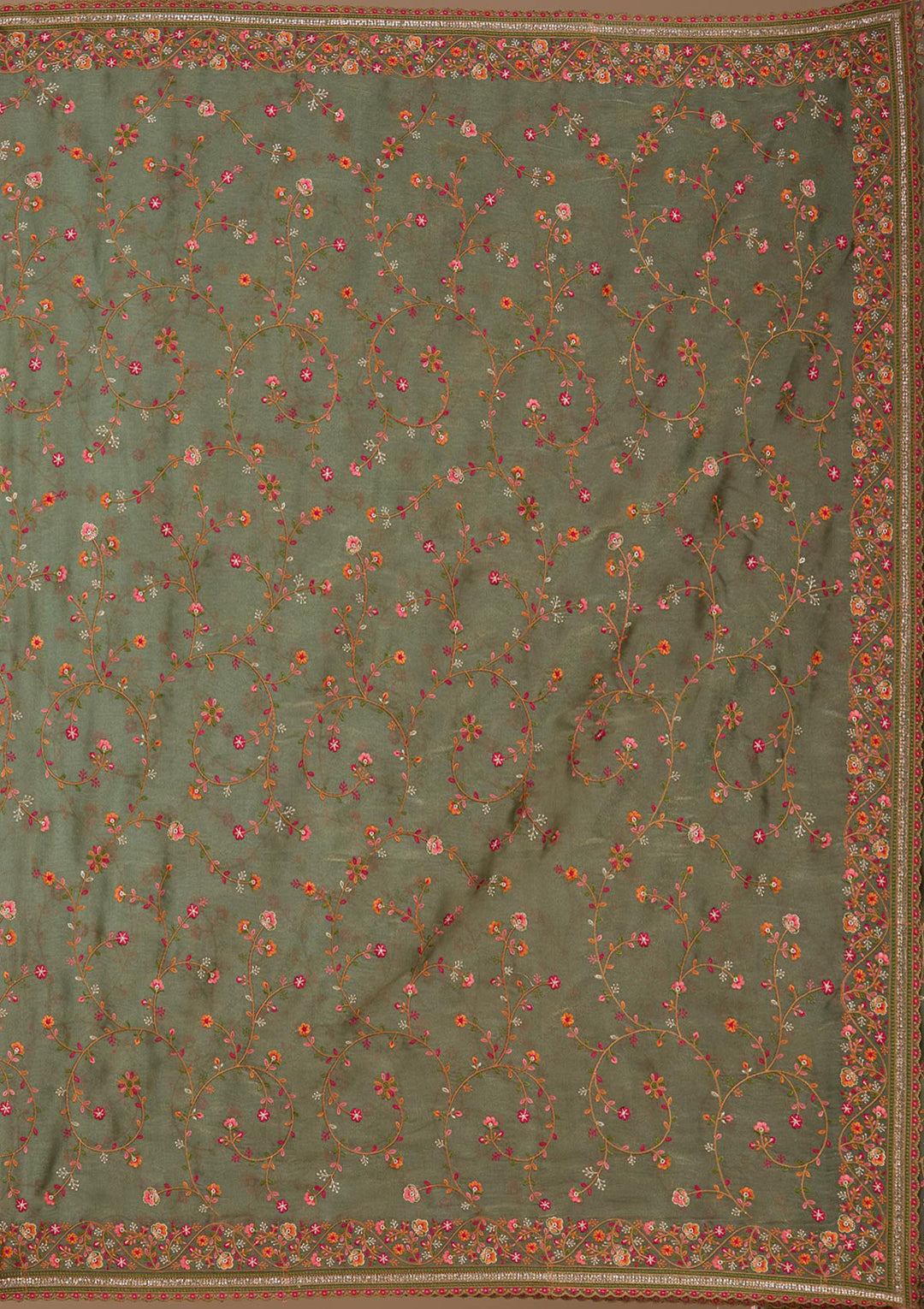 Mehendi Threadwork Tissue Saree