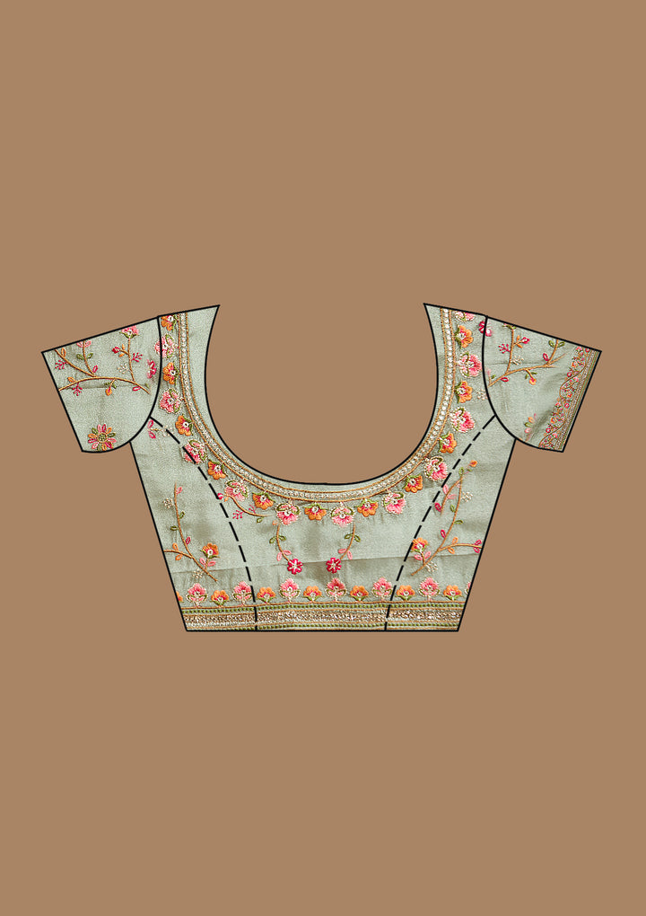 Mehendi Threadwork Tissue Saree