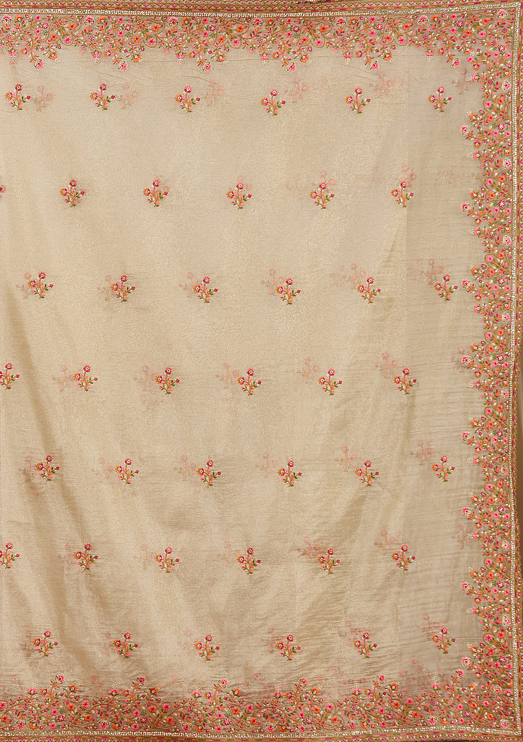 Beige Threadwork Tissue Saree