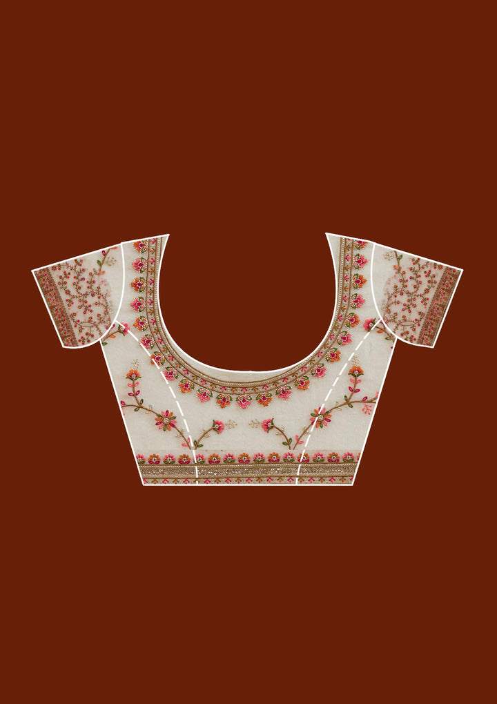 Beige Threadwork Tissue Saree