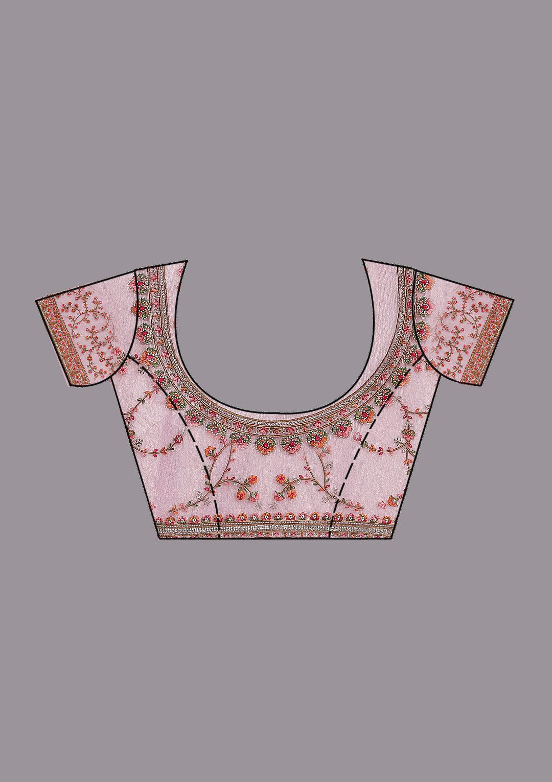 Onion Pink Threadwork Tissue Saree