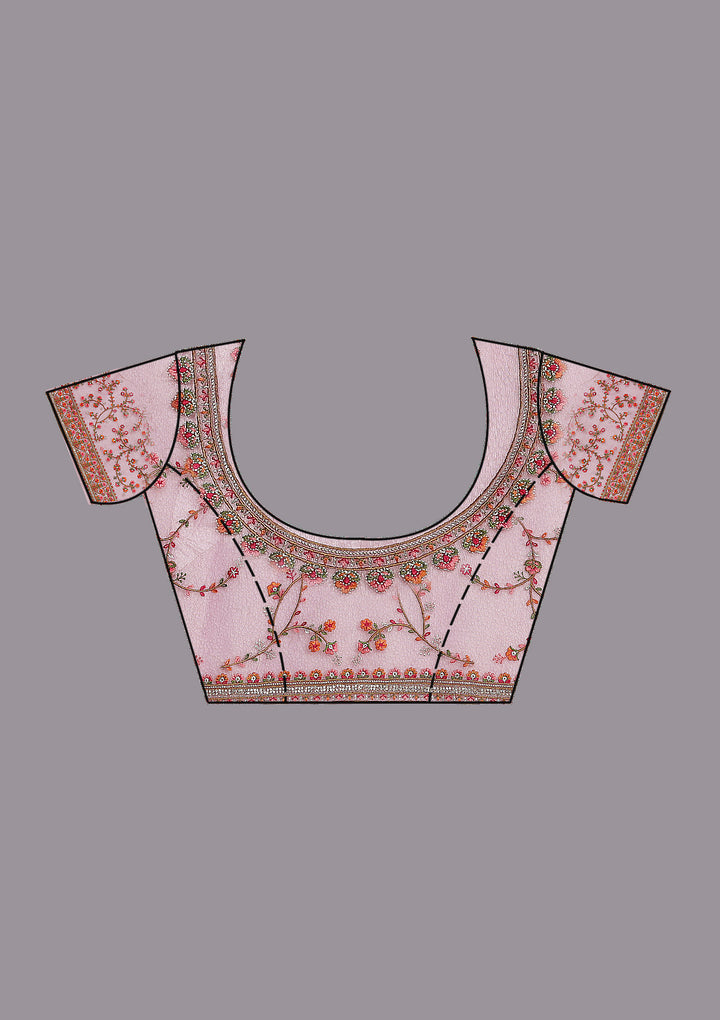 Onion Pink Threadwork Tissue Saree