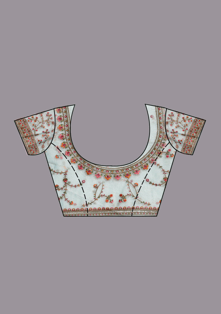 Sea Green Threadwork Tissue Saree