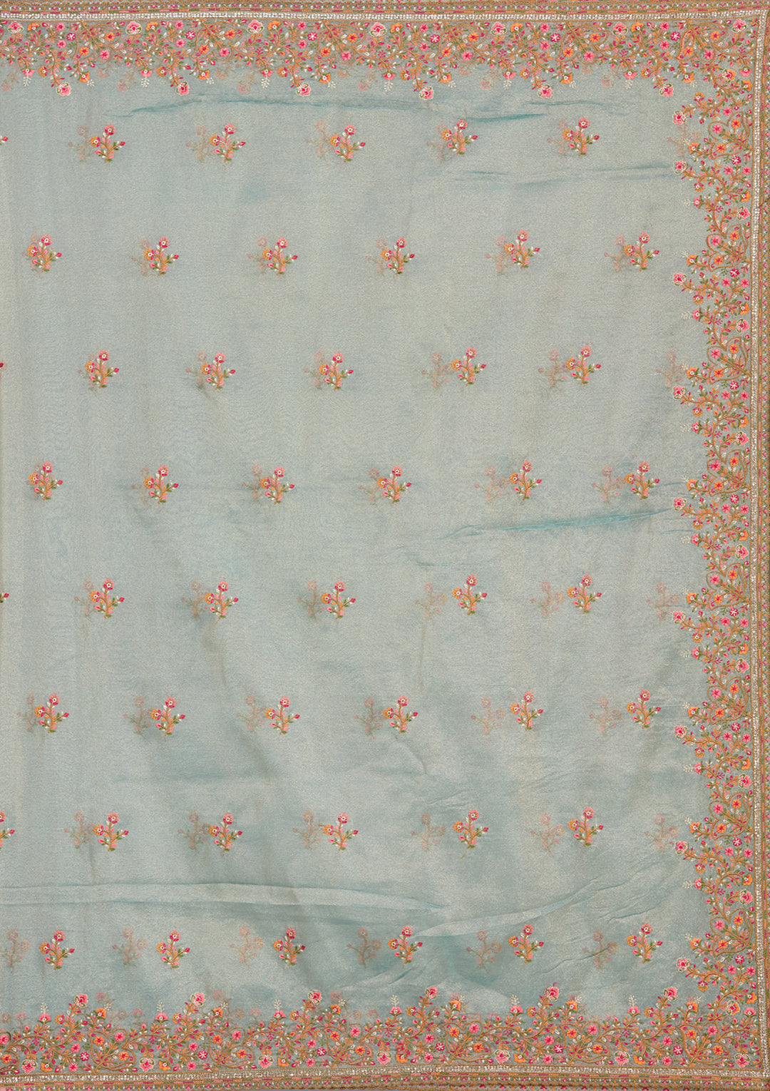 Sea Green Threadwork Tissue Saree