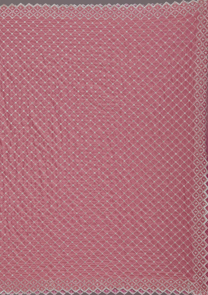 Onion Pink Stonework (Silver) Tissue Saree