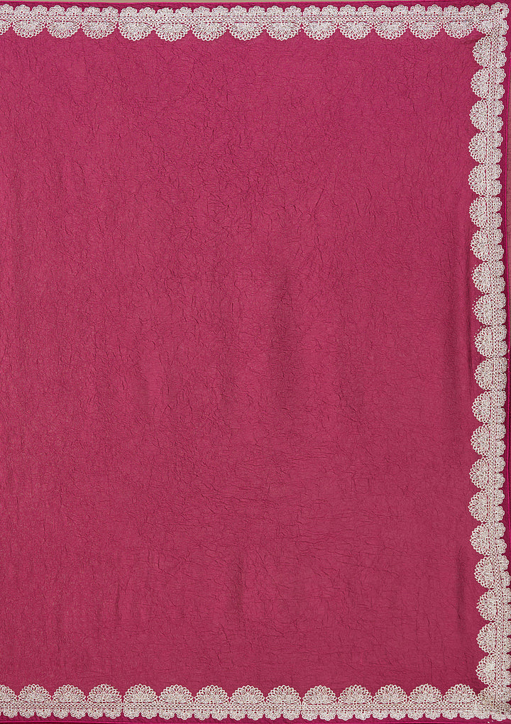 Magenta Pink Zariwork (Silver) Soft Raw Silk Saree