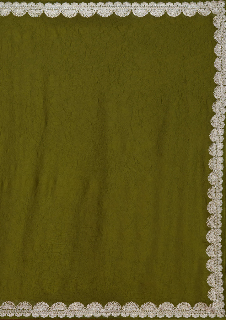Mehendi Zariwork (Silver) Soft Raw Silk Saree
