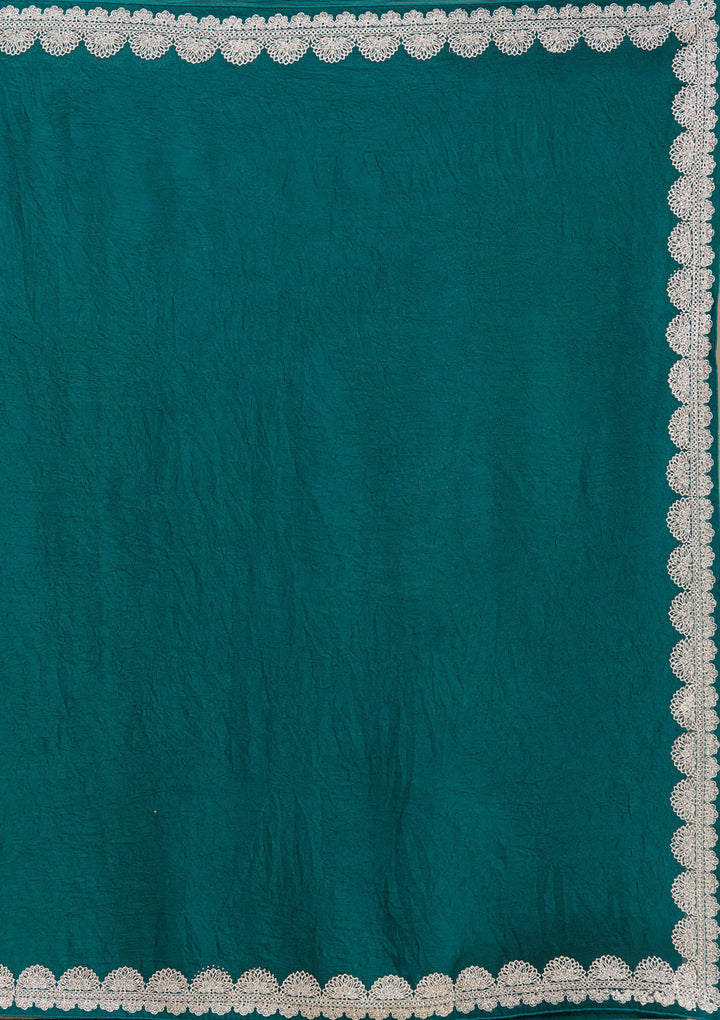 Rama Green Zariwork (Silver) Soft Raw Silk Saree