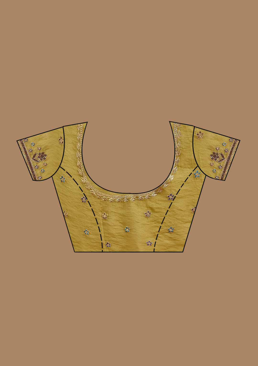 Pista Green Stonework (Gold) Tissue Saree