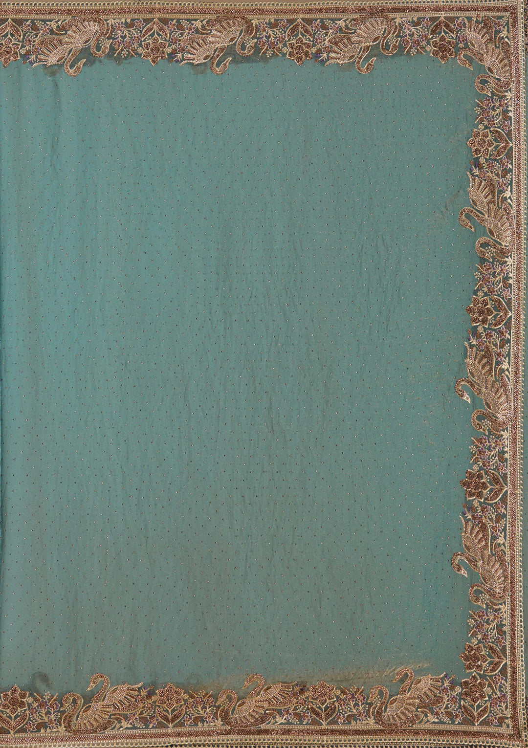 Sea Green Stonework (Gold) Tissue Saree