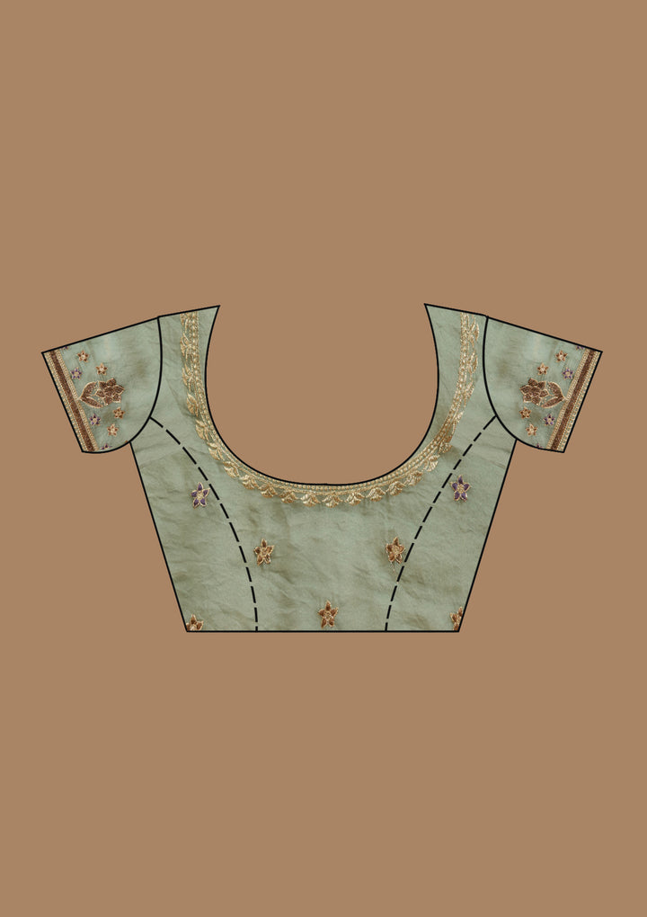 Sea Green Stonework (Gold) Tissue Saree