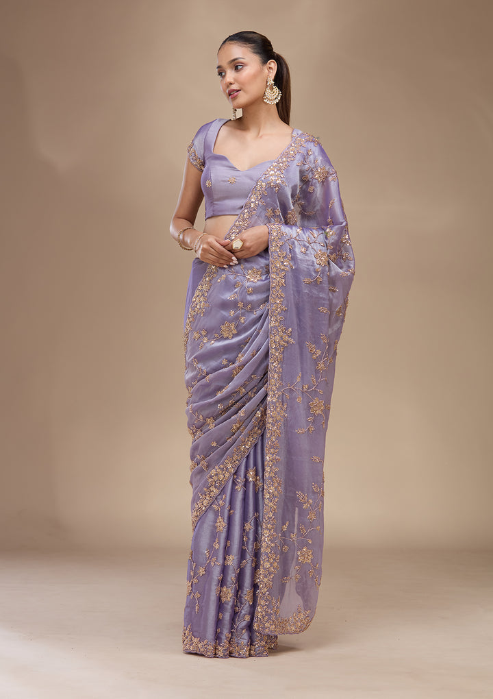 Lavender Cutdana Tissue Saree