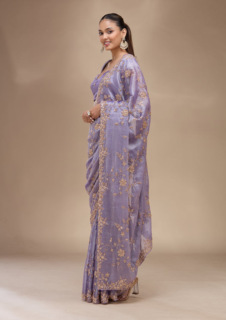 Lavender Cutdana Tissue Saree