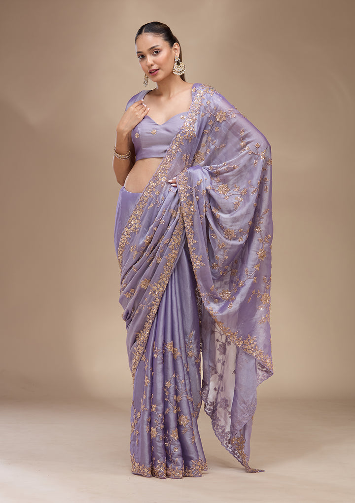 Lavender Cutdana Tissue Saree